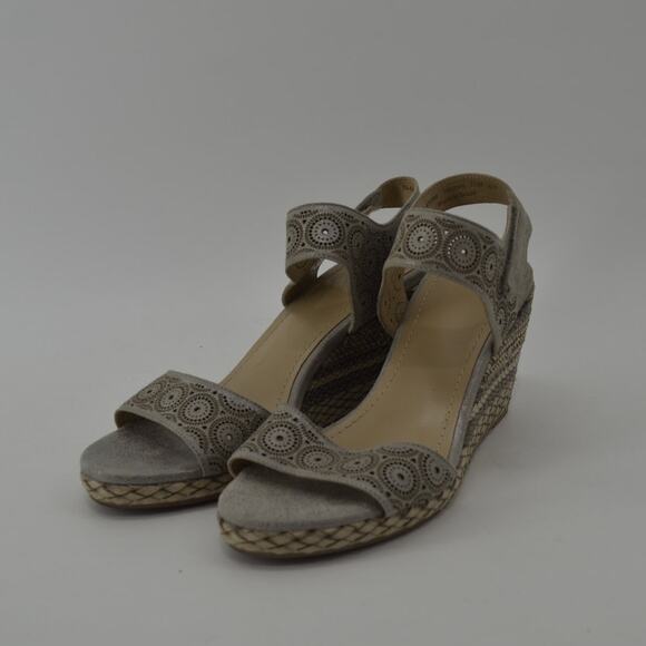 Johnston & Murphy Wedge Sandals Gray Cutout Espadrille 7.5 - Picture 15 of 15